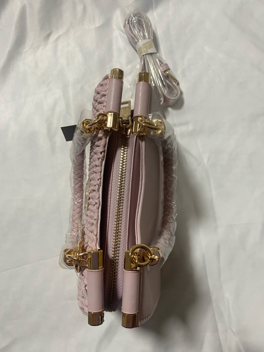 2B Bebe Pale Pink Woven Satchel with Gold Hardware - Picture 6 of 8
